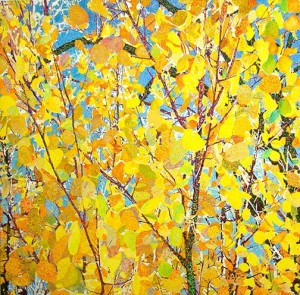 Aspen Tree, Autumn Sun painting by John Hogan. 