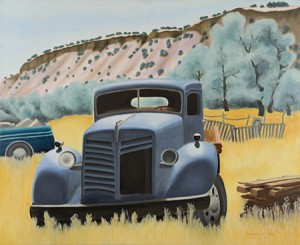 Painting of an old truck in the field