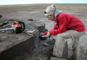 Photo of person measuring rock