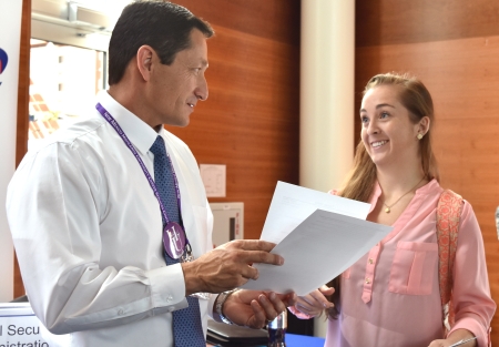 Highlands University business administration junior Tarissa Mellin, right, reviews her resume with Matthew Torrez, Social Security Administration district manager, at the university’s Fall Career Fair Nov. 5 at the Student Union Ballroom. Mellin is a student senator at Highlands and also plays volleyball for the Cowgirls. Torrez is a Highlands alumnus. A record number of 637 Highlands students participated in the career fair, more than doubling the record of 310 set at the 2014 Fall Career Fair. The Office of Career Services organizes the event. Forty-two private and public sector employers were recruiting at the career fair this year, another record. Photo: Margaret McKinney/Highlands University