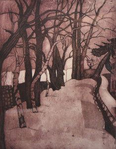 Monika Steinhoff’s etching aquatint titled Santa Fe River III is part of the New Mexico Printmakers art exhibit at Highlands through March 20. 