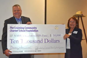 Photo: Margaret McKinney/Highlands University Learning Community Foundation president Viola Martínez, right, and Highlands President Sam Minner 