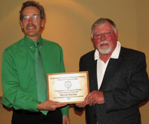 Courtesy Photo: Highlands forestry professor David Hacker, right, receives the Outstanding C0ntribution to Forestry Award from Paul Sheppard, chair of the Southwestern Section of the Society of American Foresters. 