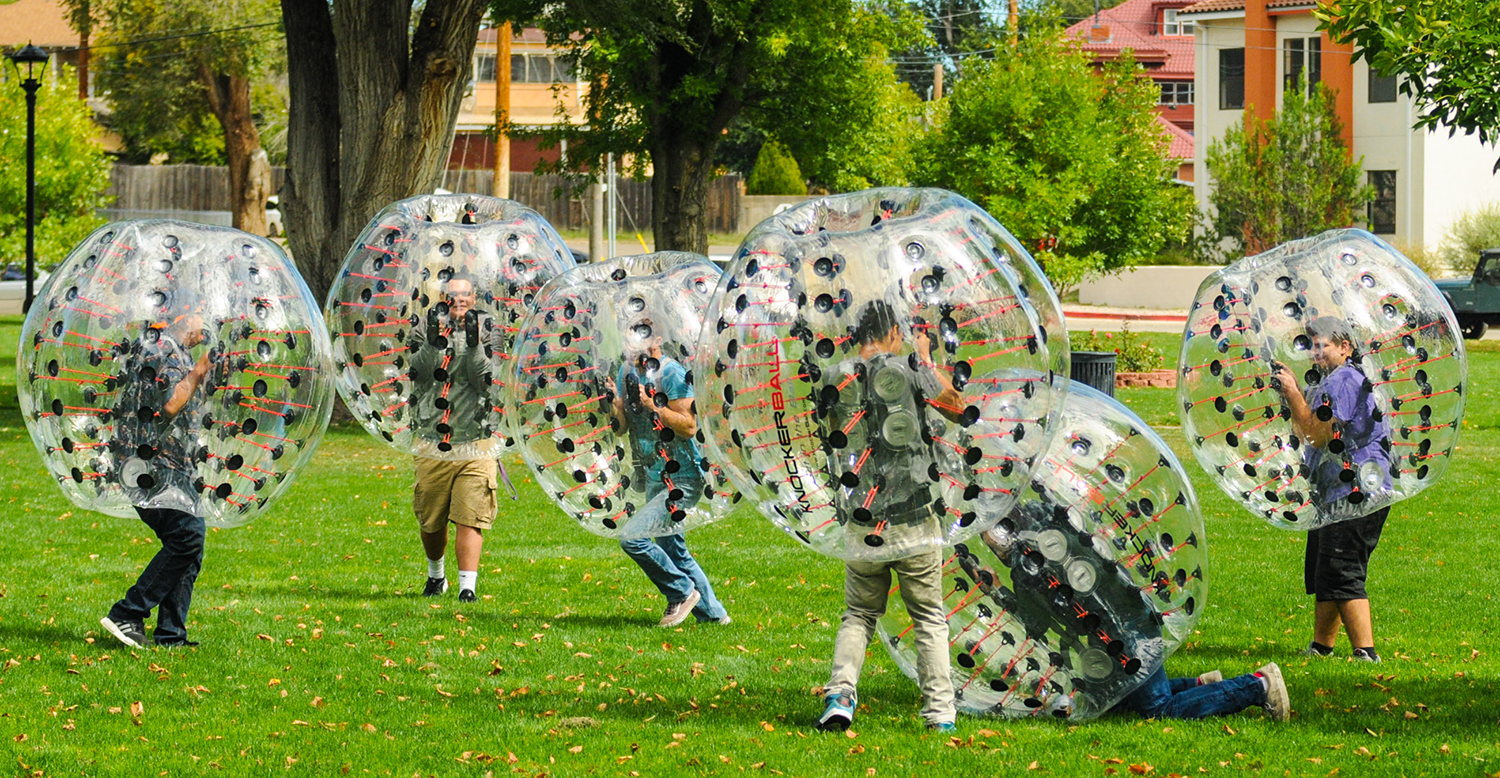 students using knockerballs