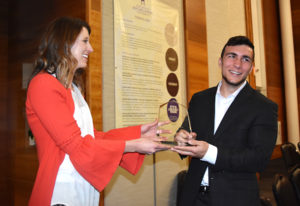 Logan Wolfel, right, receives the Highlands Student of the Year Award for 2017 – 2018 