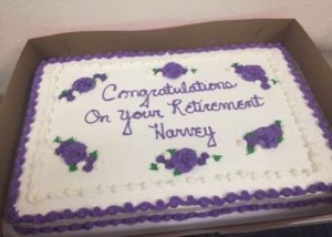 Photo of Harvey's retirement cake