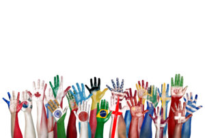 Photo: Group of Diverse Flag Painted Hands Raised