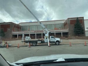 Photo of large crane outside Wilson Complex.