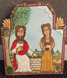 Traditional retablo: "Jesus and the Samaritan Woman," Adrian Montoya