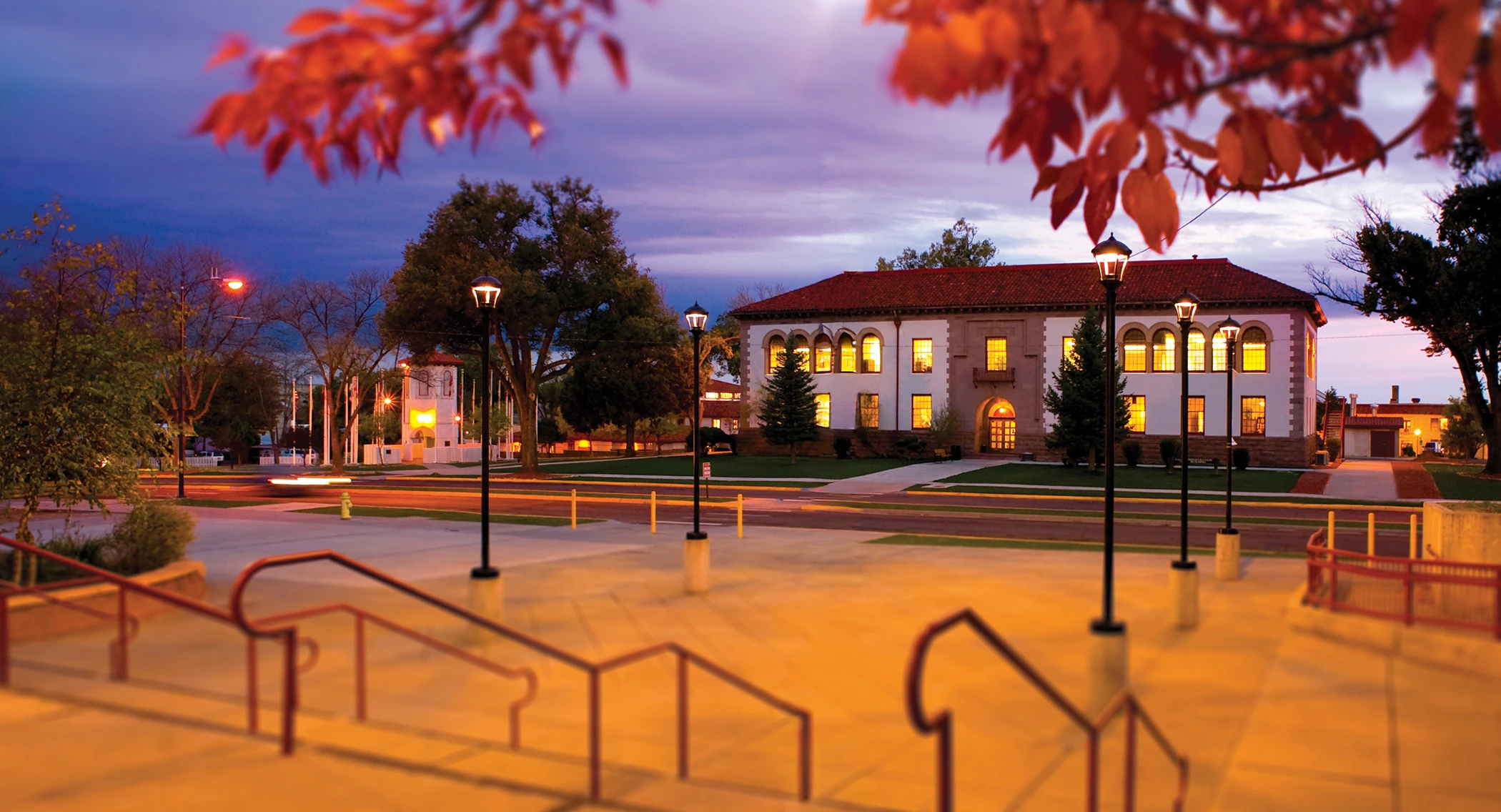 Rodgers Hall on the NMHU campus at dusk