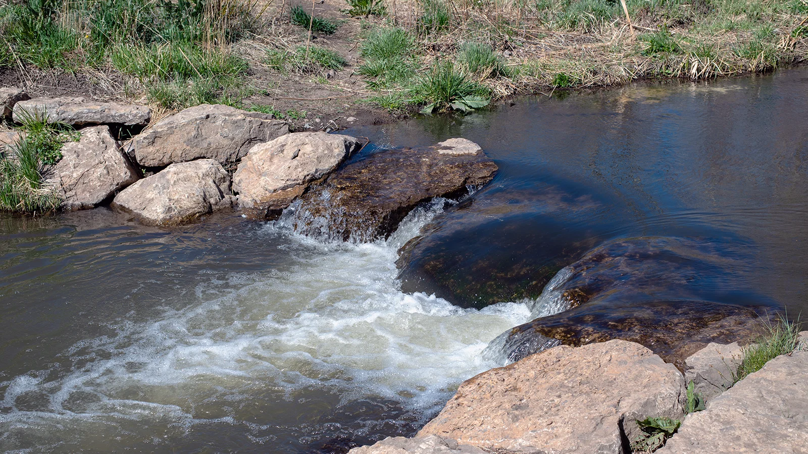 A close up image of the Pecos River near Las Vegas, New Mexico