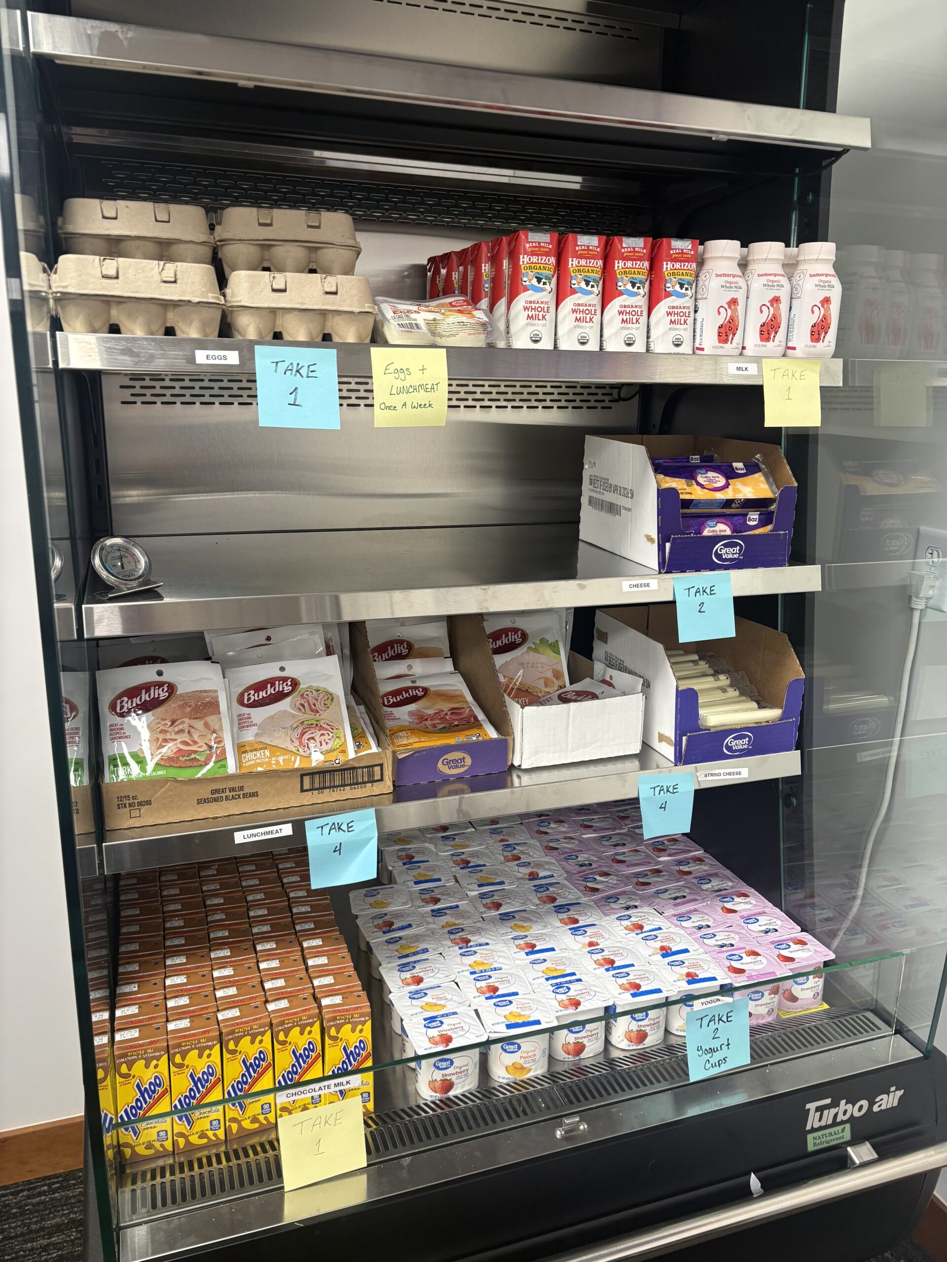Food and supplies in a refrigerator.