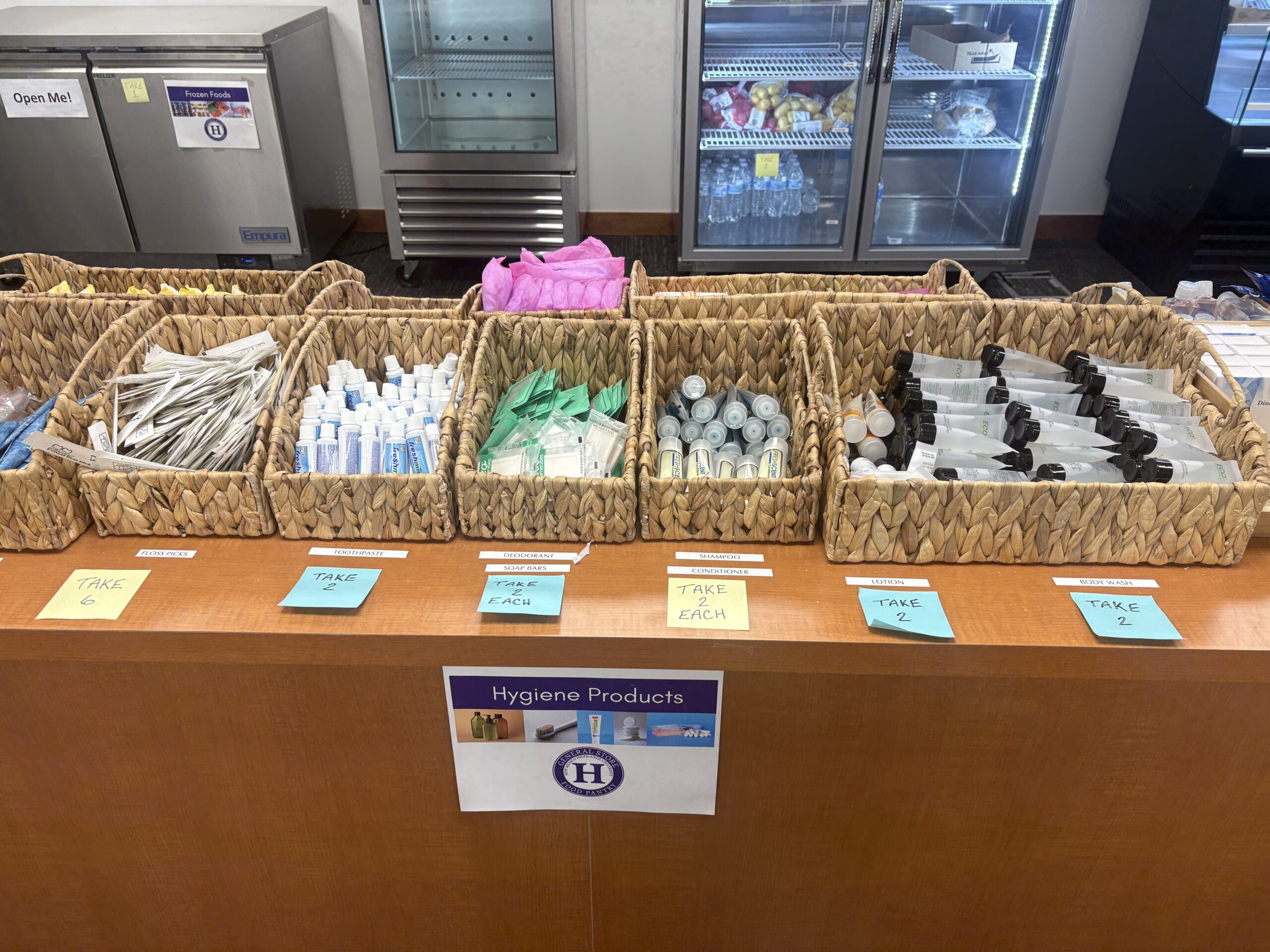 Food and supplies on a table.